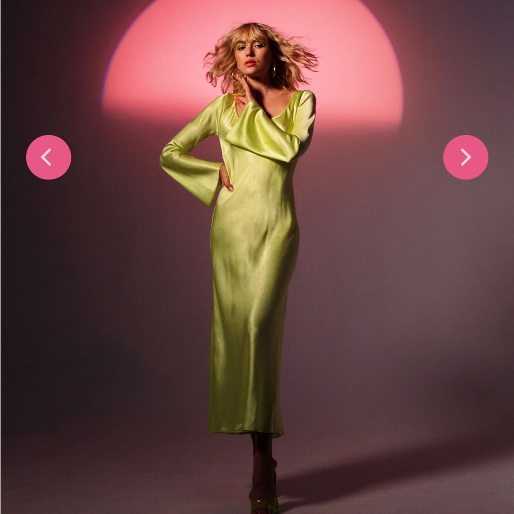 Elegant Lime Green Satin Dress Rezek